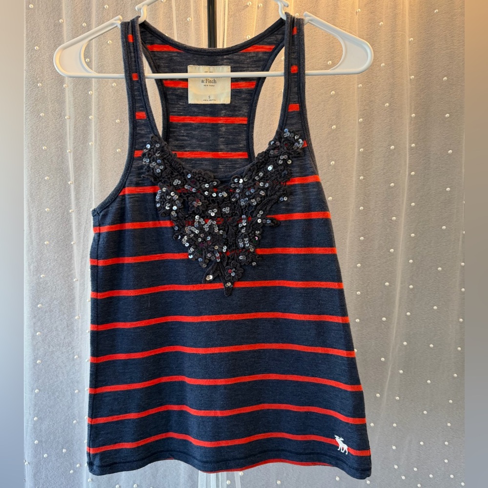 Abercrombie & Fitch Dark Blue and Red Striped Tank with Sequins